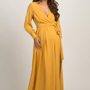 NWT Yellow Chiffon Long Sleeve Maternity Maxi Dress | 1X